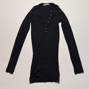 SPLENDID for SCOOP NYC Y2K Black Long-Sleeve Henley Slim Top Extra Long Torso SM